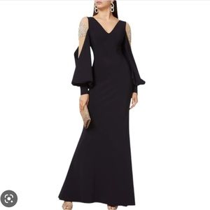 Chiara Boni black Nala Illusion crystal embellished evening gown